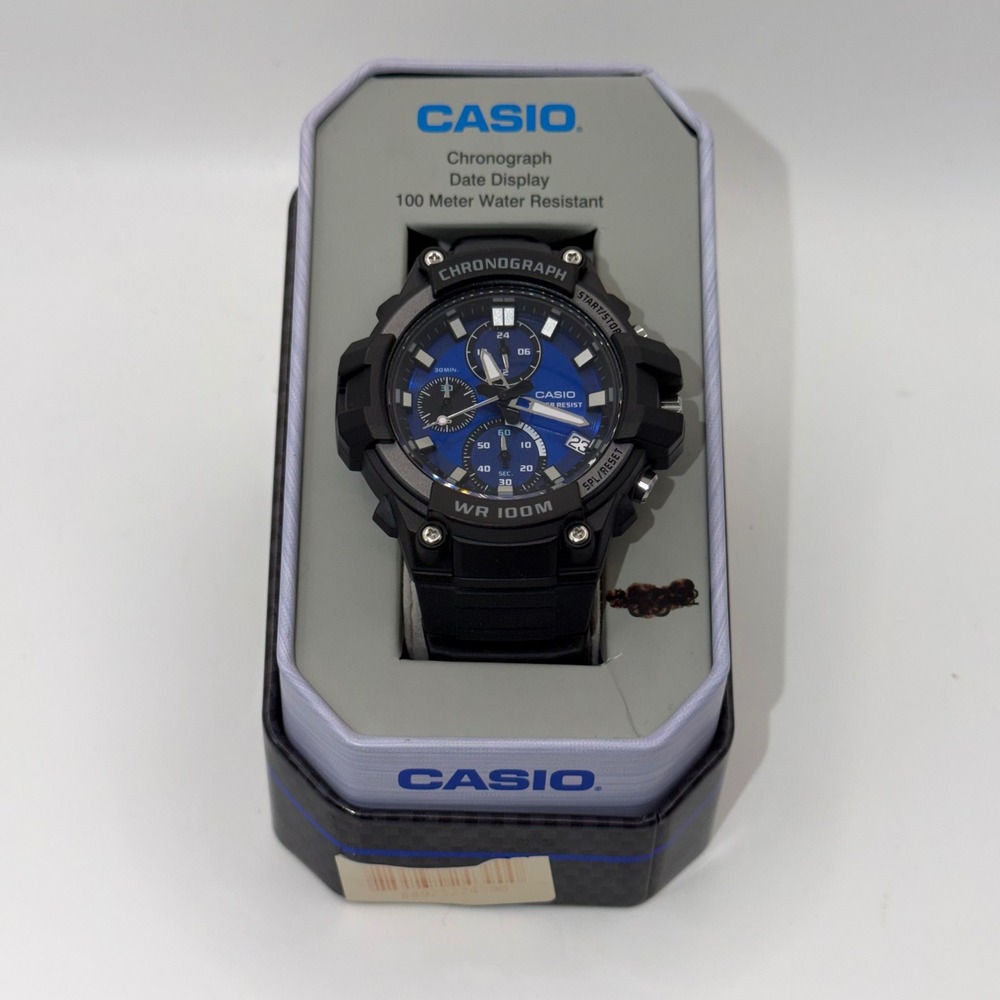 Casio Chronograph Watch Mens Blue Black Resin Sport MCW100H-2AV